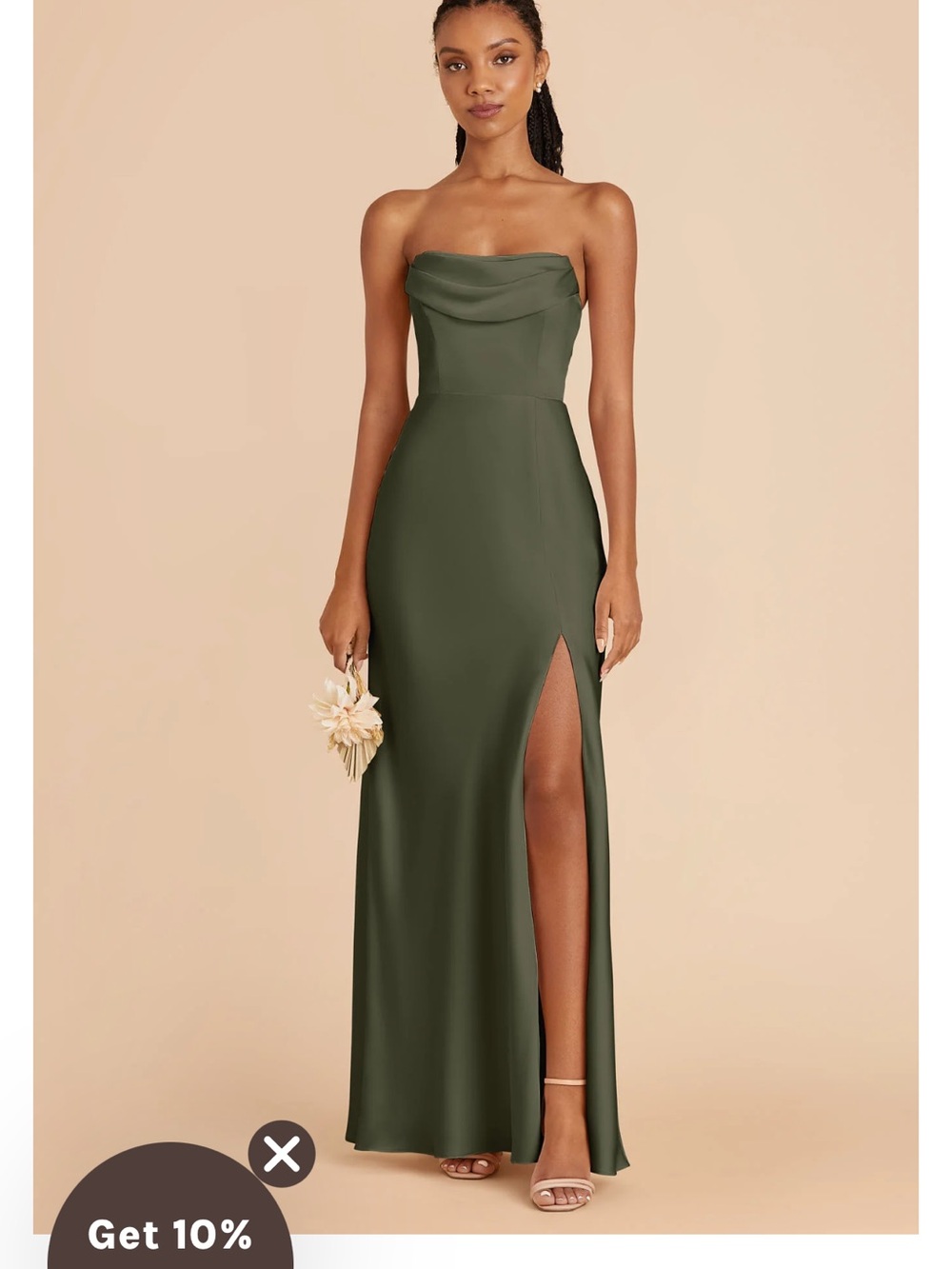 Strapless Olive Green Evening Gown with Side Slit- Mia style
Worn once